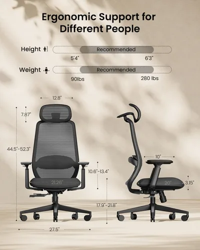 Vista 10 de ProtoArc Silla ergonómica de oficina – EC200 Silla de escritorio de malla con respaldo alto para computadora con soporte lumbar, reposacabezas