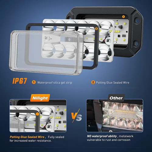 Vista 4 de Nilight 2 cápsulas de luz LED de montaje empotrado, 6 pulgadas, 39 W, haz combinado de inundación puntual mejorada, iluminación de trabajo, luces