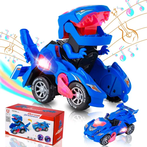 Hirger Juguete de Coche Dinosaurio Transformable para Niños, Juguetes de Camión Monstruo Auto Transformador con Luz y Sonido para Niños Pequeños de