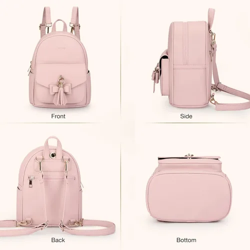 Vista 7 de ECOSUSI Mini mochila para mujer, bonita mochila pequeña con lazo, bolsa de cuero, con borla