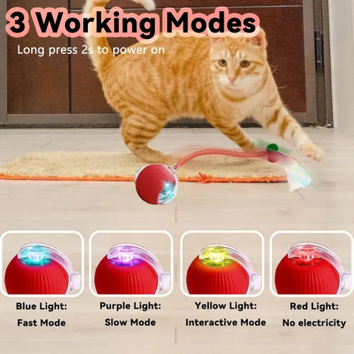 Vista 4 de Speedy 2.0 Tail 2 paquetes de juguetes interactivos para gatos de interior, juguete automático para gatos con cola de malla elástica, bola rodante