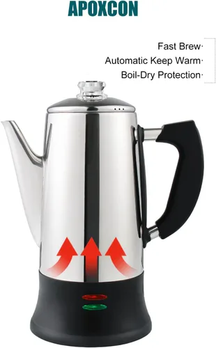 Vista 7 de APOXCON Cafetera eléctrica de acero inoxidable con dos pomos de progreso de cerveza transparentes resistentes al calor, aspecto clásico, mantiene