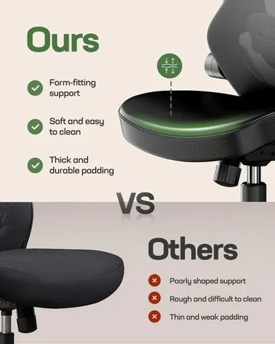 Vista 6 de Marsail Silla de oficina ergonómica, silla de escritorio ergonómica con respaldo de malla giratoria de 360°, silla de computadora ancha de piel