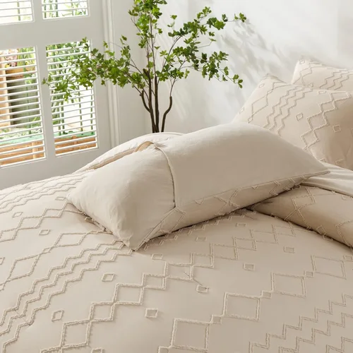 Vista 7 de Juego de edredón bohemio tamaño King, cama copetuda beige en una bolsa de 7 piezas con edredones y sábanas, juego de ropa de cama de microfibra