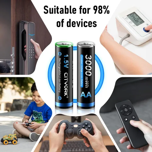Vista 7 de CITYORK Baterías recargables AA de litio de 3000 mWh, paquete de 8 baterías recargables USB de 1.5 V doble A con cable USB-C, carga rápida de 2