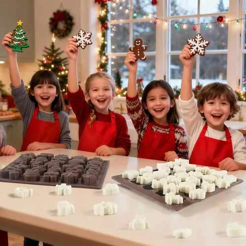 Vista 7 de Moldes de silicona de chocolate navideños, 2 piezas, moldes de caramelo navideños de 25 diseños, adorno para árbol de Navidad, hombre de jengibre