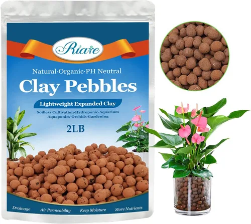 Riare Guijarros de arcilla expandida orgánica de 2 libras, bolas de leca natural de 0.157 a 0.630 pulgadas, ligeras piedras de arcilla hidropónica