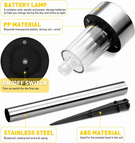 Vista 2 de Luces solares para exteriores, paquete de 12 luces solares de acero inoxidable para exteriores, impermeables, iluminación LED de paisaje, luces