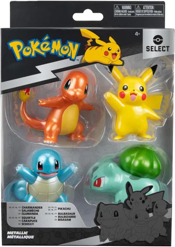 Vista 2 de Pokémon Select Paquete de Batalla Metálico - Cuatro figuras de batalla de 3 pulgadas con acabado metálico especial
