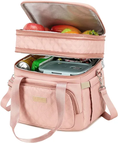 AIJIEKE Lonchera térmica para mujer, lonchera grande de doble cubierta para el trabajo, 100% a prueba de fugas, reutilizable, con bolsillos Rosa