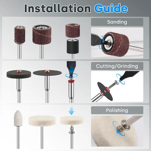 Vista 6 de Enventor Kit de accesorios para herramientas rotativas, kit de herramientas rotativas universales de 361 piezas para tallar, lijar, pulir, cortar