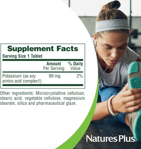 Vista 5 de Nature's Plus Potasio 99 mg - 90 tabletas - Apoya el equilibrio saludable de electrolitos, la función muscular y nerviosa y el bienestar general