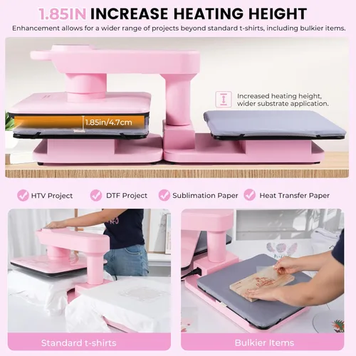 Vista 5 de Whubefy Máquina de prensa de calor automática dual de 15 x 15, impresión inteligente de camisetas con liberación automática y apagado automático