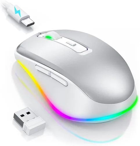 Vista 13 de PEIOUS Ratón Inalámbrico Jiggler – Ratones Inalámbricos LED con Jiggler Mover Integrado, Ratón Móvil Recargable para Computadora con Movimiento