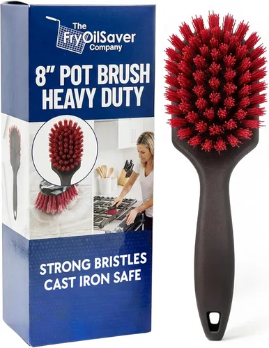 FryOilSaver Co. 90048 - Cepillo de cocina para ollas y platos de 8 pulgadas para limpieza de alta resistencia, depurador de cerdas rígidas para