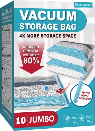 Vista 9 de Bolsas de almacenamiento al vacío, 10 bolsas medianas para ahorrar espacio, con bomba, bolsas con sellado al vacío para ropa, edredones, mantas
