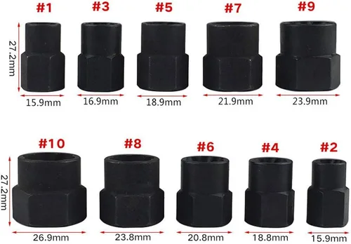 Vista 2 de 10 piezas de removedor de tuercas, juego de extractor de tuercas de impacto de 0.354-0.748 in, enchufe extractor de tuercas, juego de herramientas