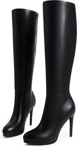 Vista 7 de Modatope Botas altas hasta la rodilla para mujer, botas de plataforma con punta puntiaguda, botas altas de tacón alto de aguja de 4 pulgadas, botas