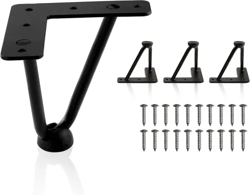 Juego de 4 patas de horquilla de 4 pulgadas para muebles, patas de mesa de metal industrial resistente con hierro sólido negro de 3/8 pulgadas,