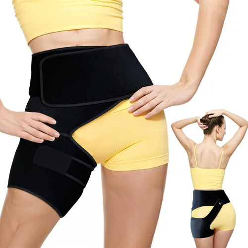 Vista 7 de Boxiki - Soporte de cadera para aliviar el dolor de ciática, soporte de compresión ajustable para muslo, isquiotibiales, artritis, bursitis