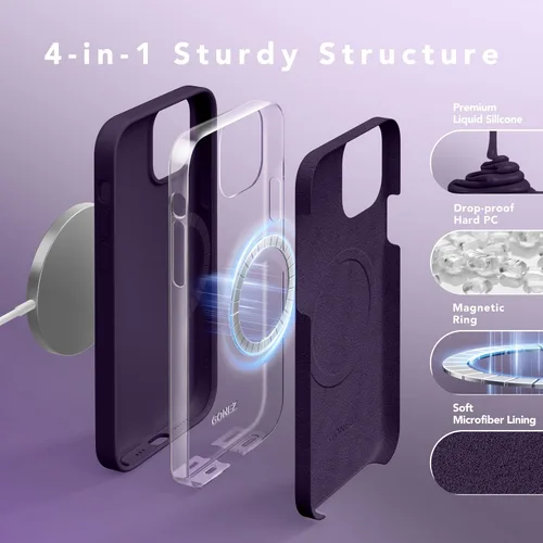 Vista 618 de GONEZ Funda magnética para iPhone 14, compatible con Magsafe, con protector de pantalla + protector de cámara, forro de microfibra antiarañazos