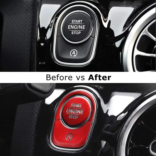 Vista 4 de iJDMTOY Juego de 3 botones de arranque de motor sin llave de aluminio rojo, anillo de decoración envolvente compatible con Mercedes 2018 en adelante