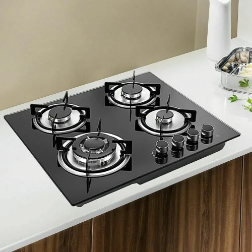 Estufa de cocina de gas de 23 pulgadas, 4 quemadores, cocina de superficie de vidrio templado incorporada a NG/LPG convertible a gas (23 pulgadas, 4