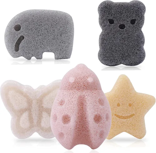 Konjac - Esponjas de baño para bebés, 5 esponjas de baño para bebés, para el baño de los niños, formas lindas y accesorios seguros de baño Konjac a