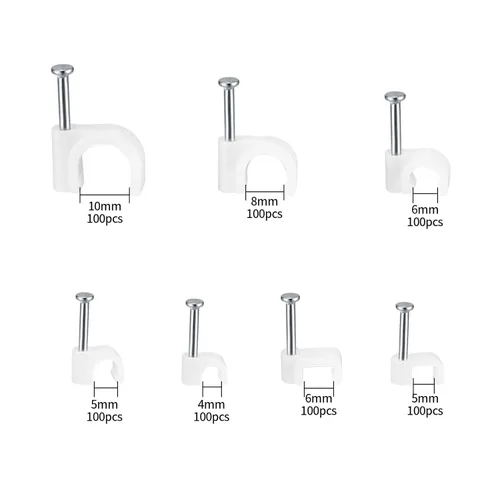 Vista 2 de 700 clips de cable con clavos de acero, clips de gestión de cables de cable, cable Ethernet blanco/cable coaxial/soporte de cable de cable, clips