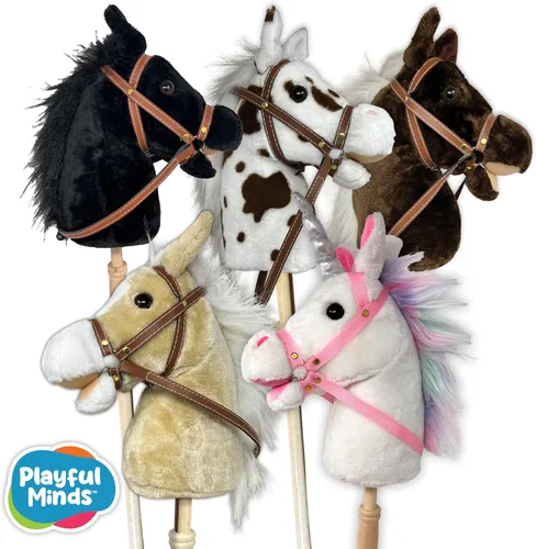 Vista 6 de Nature Bound Caballo de palo Caballo en un palo con efectos de sonido – Poni de peluche hecho a mano para niños pequeños y niños Mango de madera