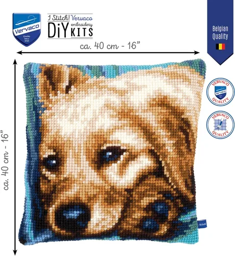 Vista 2 de Vervaco Kit Punto de Cruz: Cojín: Perro, Algodón, NA, 15.7 x 15.7 in