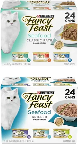 Purina Fancy Feast - Paquete variado de comida húmeda en paté sin granos, colección clásica de paté y mariscos a la parrilla
