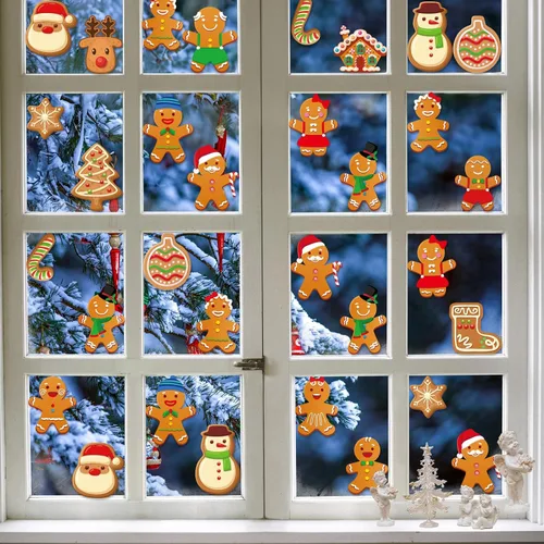 Vista 7 de Calcomanías de Navidad para ventana, diseño de búfalo navideño, calcomanías de ventana extraíbles, decoración de ventanas para invierno, Navidad