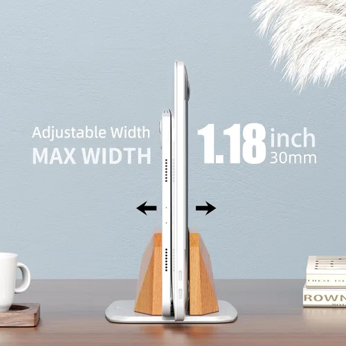 Vista 3 de AFOOYO Soporte vertical para laptop, soporte ajustable de madera para laptop, base de escritorio compatible con todos los MacBook, Surface