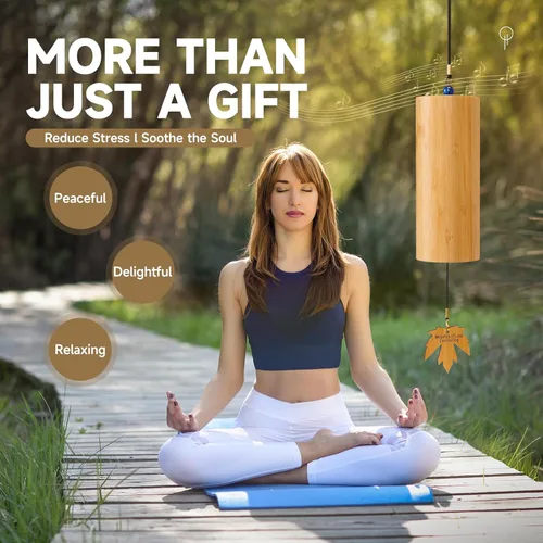 Vista 3 de OcarinaWind Campanas de viento de bambú al aire libre, pequeñas campanas de madera hechas a mano con tonos profundos y relajantes y sonido natural