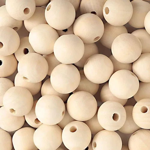 Vista 8 de 600 cuentas de madera natural de 0.472 in, cuentas de madera redondas sin terminar para manualidades, guirnaldas, decoración de vacaciones, joyería