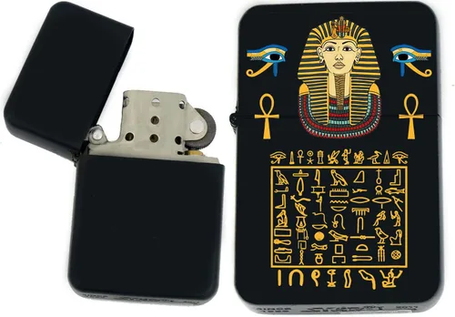 Vista 9 de Faraón, egipcio, tutankamón, cleopatra, ojo de Horus, pirámides-Ankh, leona-diosa única coleccionable s Infinity negro mate encendedores a prueba