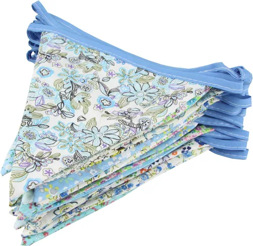 Vista 4 de Banderín triangular de 32 pies, 36 banderas de tela de algodón, guirnaldas para fiestas de cumpleaños, bodas, baby shower, decoración al aire libre