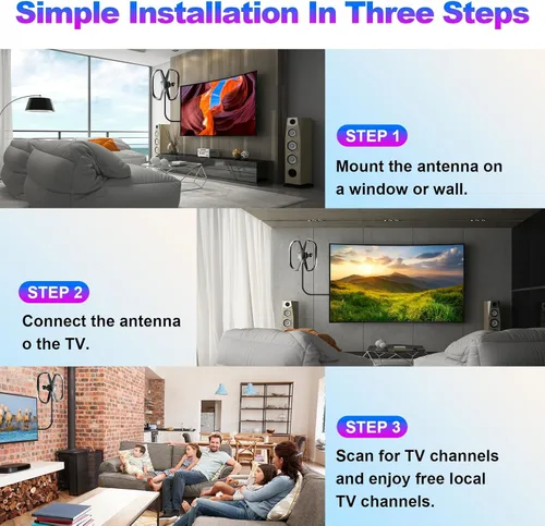 Vista 5 de Antena de TV compatible con 2 televisores - 3500+millas, antena digital de largo alcance, Smart TV al aire libre interior, amplificador de señal