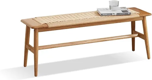 Vista 11 de Banco de comedor 100% madera maciza de 47.2'', banco largo de madera de roble para mesa de comedor, pie de cama, entrada, pasillo, respaldo de sofá