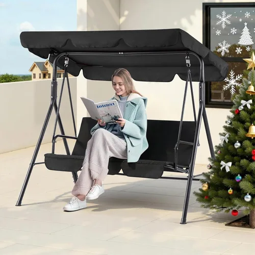 Vista 2 de MCombo - Silla de columpio para patio al aire libre, sillón balanceable con toldo ajustable para 3 personas, cojines extraíbles, 4003