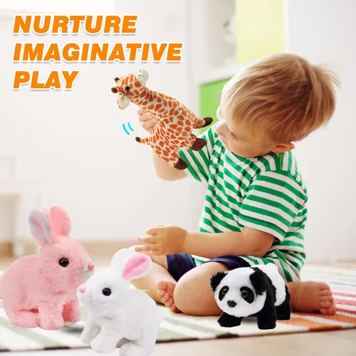 Vista 58 de Hopearl - Juguete de peluche electrónico interactivo de conejo con orejas LED, sonidos y movimientos; camina, se menea e ilumina las orejas, mueve