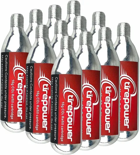 CO2 Bike Tire Inflator - Push-Button Presta & Schrader Compatible CO2 Bike Pump or 12X 16g Threaded CO2 Cartridges for Road Bikes, MTB, Hybrid Bikes