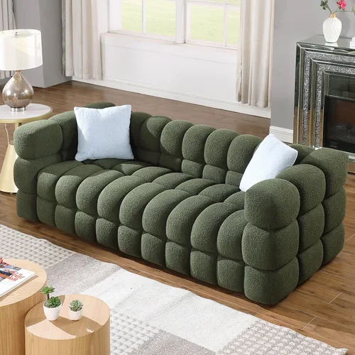 Sofá modular de nube de 84.3 pulgadas, sofá Boucle para sala de estar, moderno y contemporáneo de 3 plazas, sofá tapizado para apartamento Verde