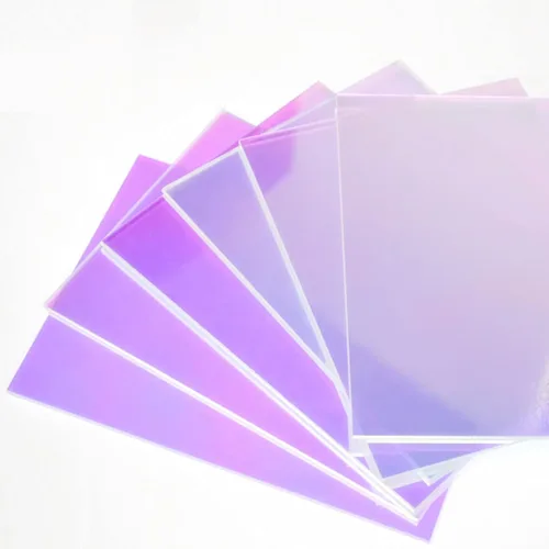 Vista 6 de 5 hojas cuadradas de acrílico (PMMA), lámina cuadrada de plexiglás iridiscente/radiante (dos lados similares al arco iris)