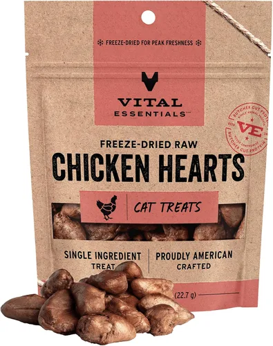 Vital Essentials - Golosinas de Corazones de Pollo para Gatos, 1 oz | Liofilizadas Crudas | Ingrediente Único | Sin Granos, Sin Gluten, Sin Rellenos