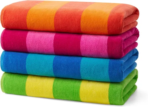 Vista 8 de Kaufman - Toallas de playa suaves de gran tamaño a granel, toalla de playa de terciopelo a rayas de 30 x 60 pulgadas, absorbente, de secado rápido