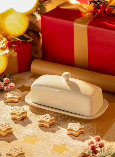 Vista 3 de Sweese - Mantequillera con tapa, mantequera de porcelana, soporte de mantequilla de 7.8 pulgadas con cubierta de asa, recipiente de mantequilla