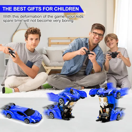 Vista 3 de Blackma Carro a Control Remoto – Transformar, Deformación con Un Botón y Deriva Giratoria de 360°, Carro RC Robot Transformable con Luz LED, Regalos