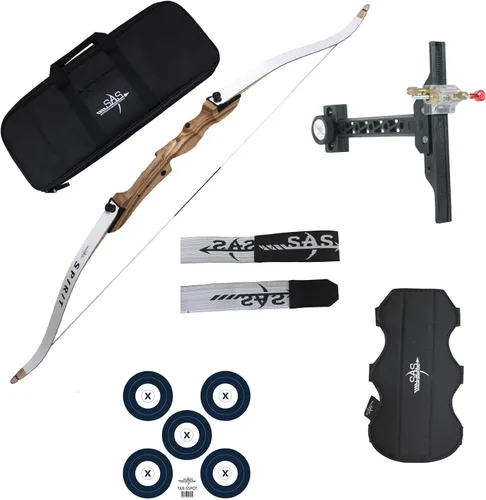 SAS Spirit Jr 54" Beginner Youth Wood Archery Takedown Recurve Bow Package Blanco